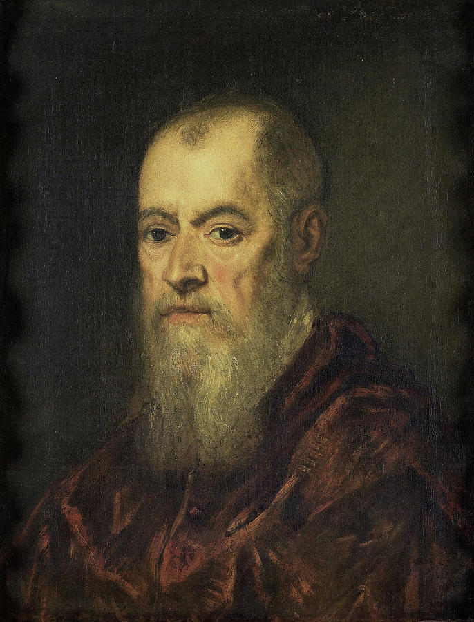 Portrait Drawing - Portrait Of A Man With A Red Cloak, Jacopo Tintoretto by Litz Collection