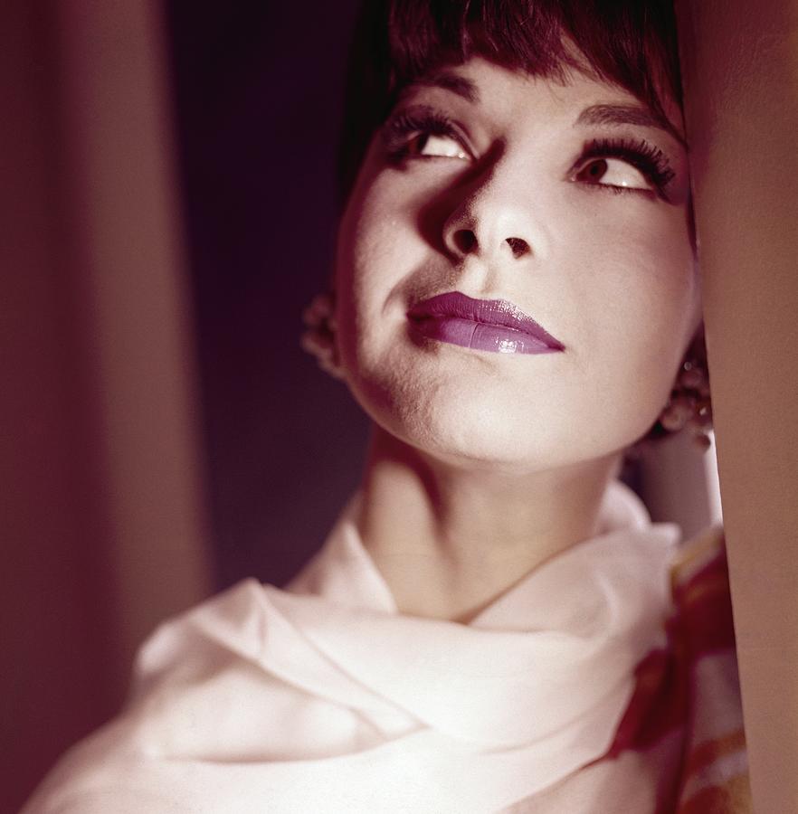 Portrait Of A Model Wearing Purple Lipstick Photograph by Horst P. Horst