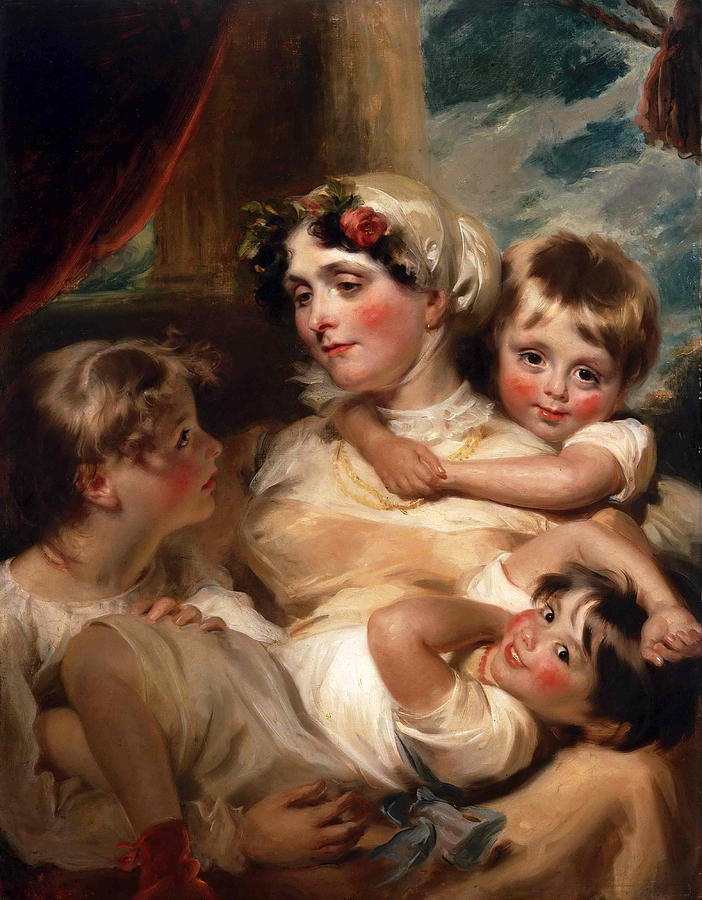 Portrait of a Mother and Her Children possibly Mrs. Weddell Painting by George Henry Harlow