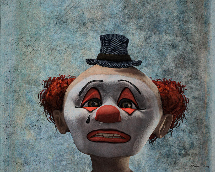 Hat Digital Art - Portrait of a sad clown by Ramon Martinez