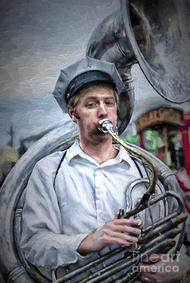 Portrait of a Tuba Player NOLA - Painting Photograph by Kathleen K Parker