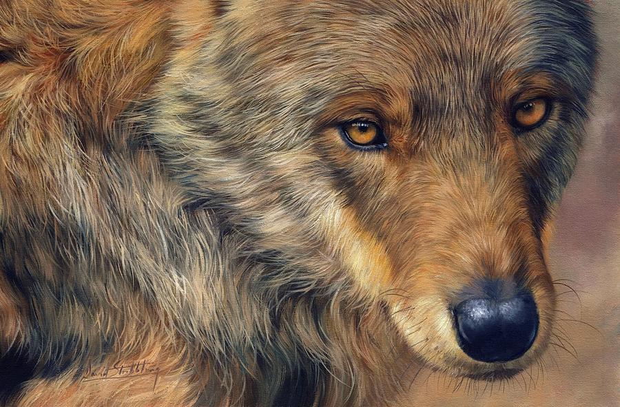 Wolves Painting - Portrait of a Wolf by David Stribbling