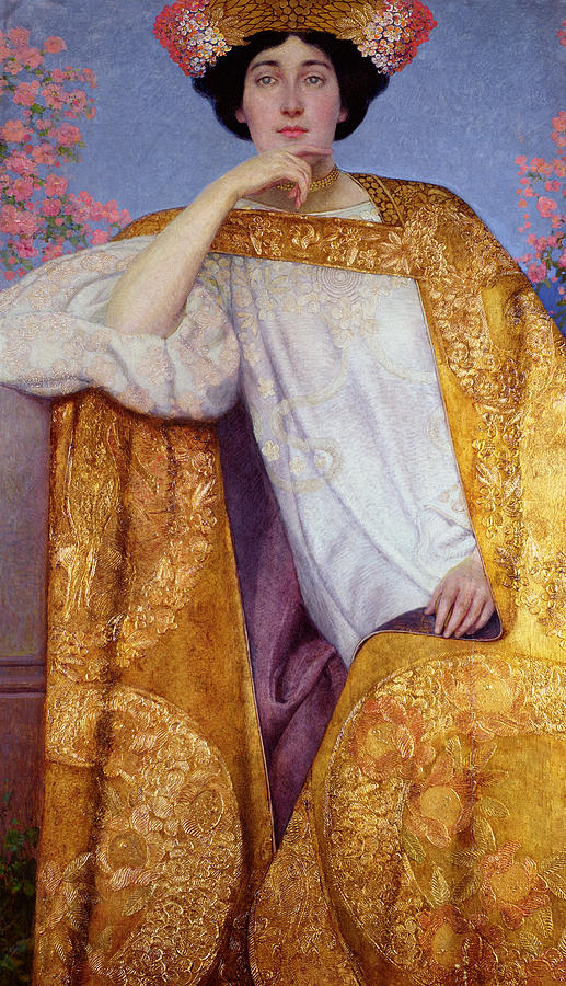Portrait Of A Woman In A Golden Dress Painting by Gustav Klimt