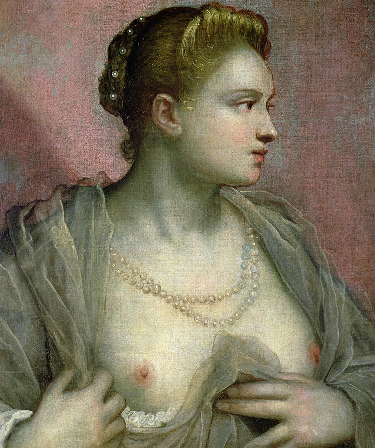 Portrait of a Woman Revealing her Breasts Painting by Jacopo Robusti Tintoretto