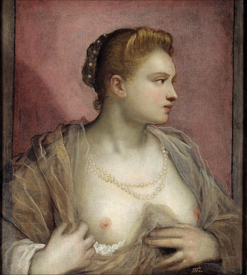 Portrait of a Woman Revealing Her Breasts Painting by Tintoretto