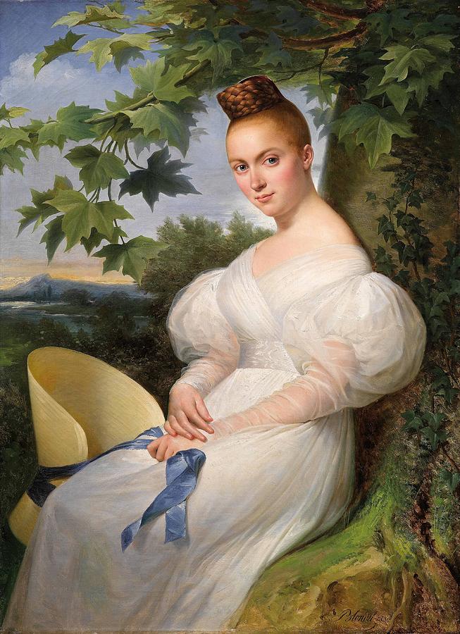 Portrait of a Woman seated beneath a Tree Painting by Merry-Joseph Blondel
