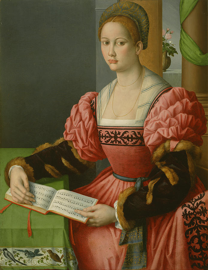 Portrait Painting - Portrait of a Woman with a Book of Music by Bacchiacca