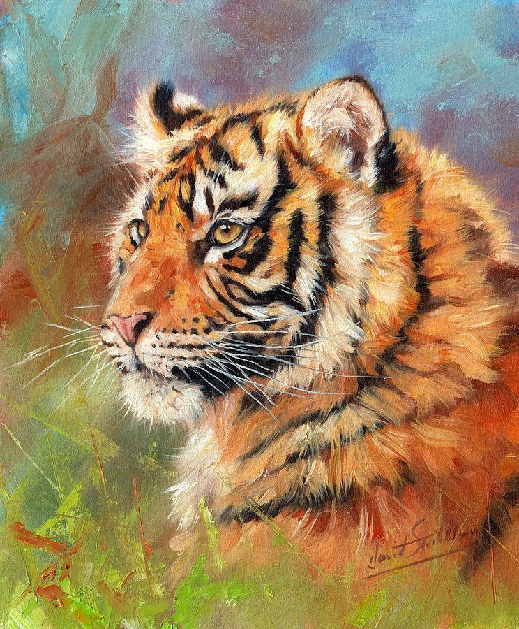 Animal Painting - Portrait of a Young Amur Tiger by David Stribbling