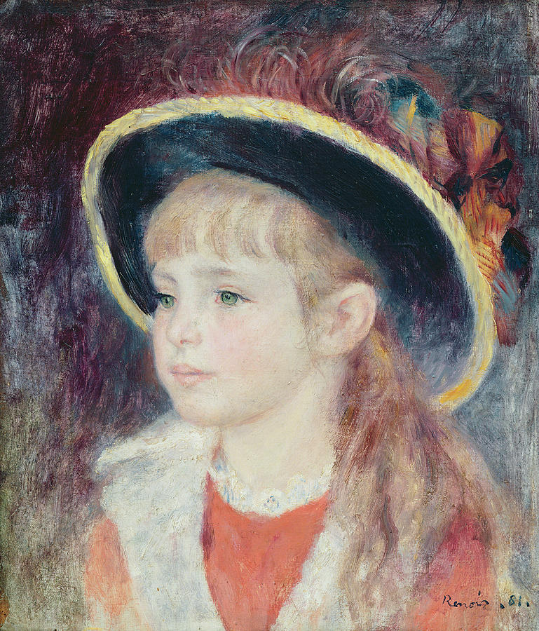 Portrait Of A Young Girl In A Blue Hat, 1881 Oil On Canvas Painting by Pierre Auguste Renoir