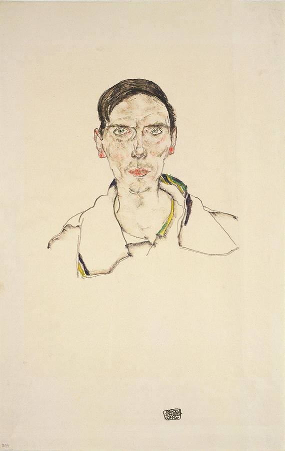 Portrait Of A Young Man Wearing Sports Drawing by Egon Schiele