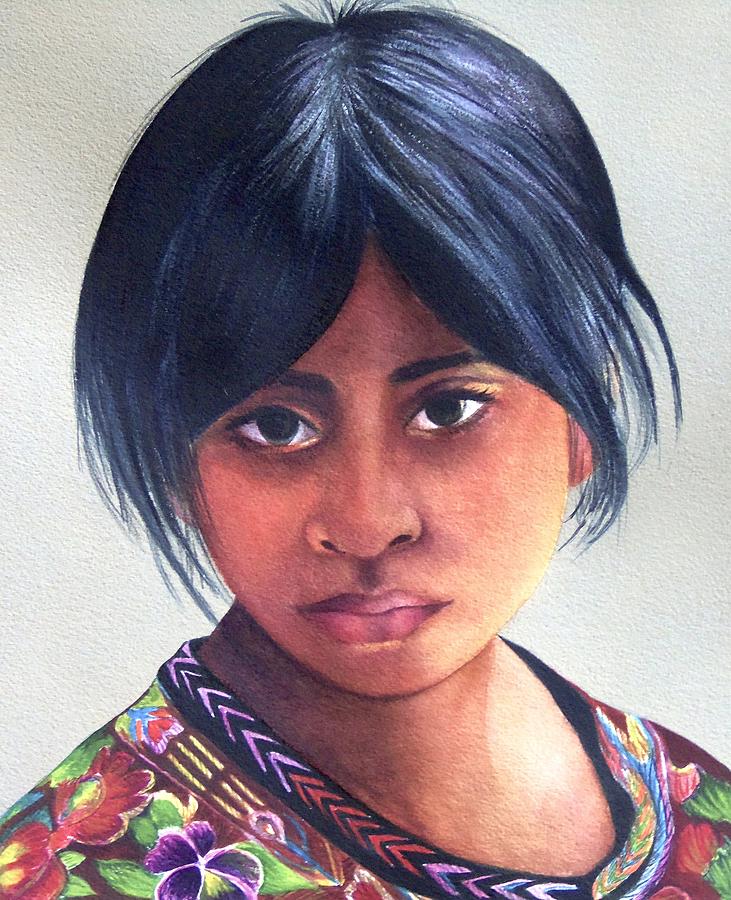 Portrait of a Young Mayan Girl Painting by Susan Santiago