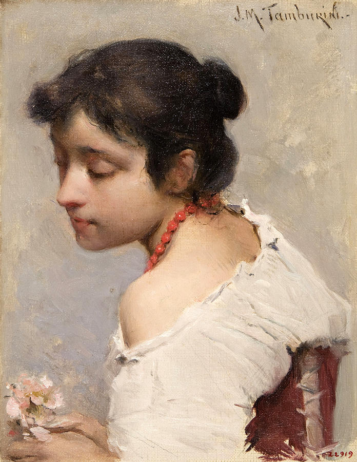 Portrait of a Young Woman Painting by Josep Maria Tamburini