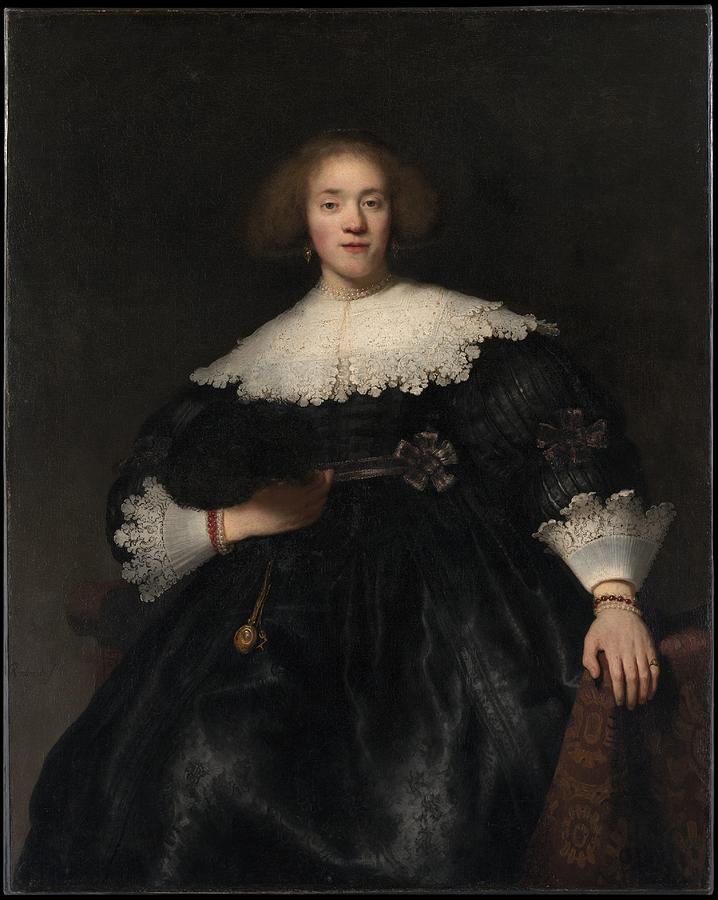 Oil Paint Painting - Portrait Of A Young Woman With A Fan by Rembrandt