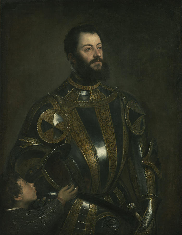 Titian Painting - Portrait of Alfonso dAvalos Marquis of Vasto in Armor with a Page by Titian