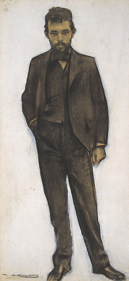 Portrait of Amadeu Vives Drawing by Ramon Casas