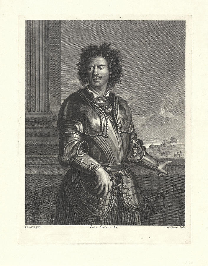 Castle Drawing - Portrait Of An Unknown Man In A Harness, He Faces A Railing by Theodor Vercruys