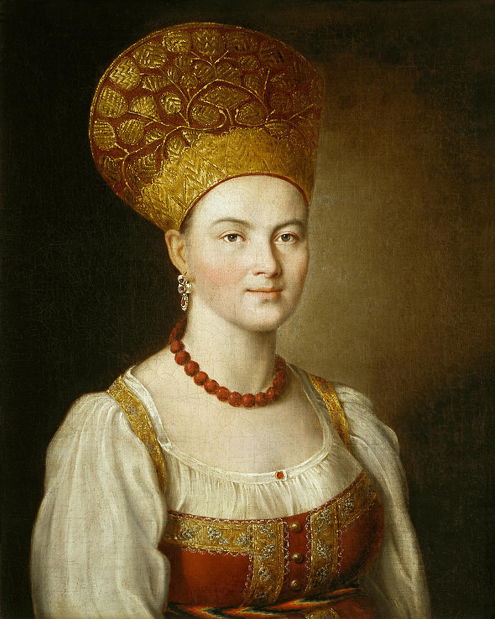 Portrait of an Unknown Woman in Russian Costume Painting by Ivan Argunov