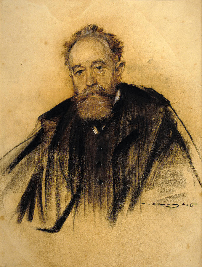 Portrait of Aureliano de Beruete Drawing by Ramon Casas
