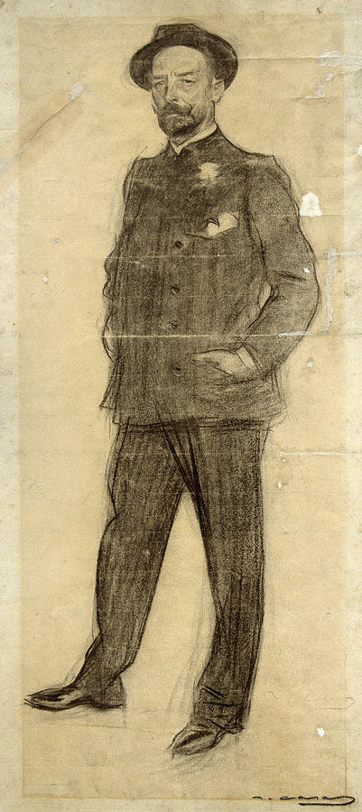 Portrait of Baldomer Galofre Drawing by Ramon Casas