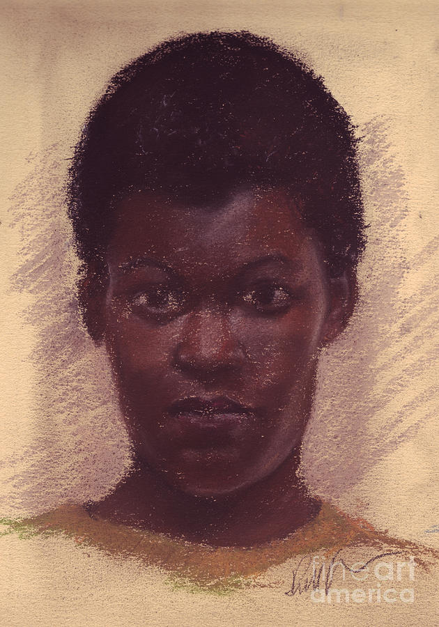 Portrait of Black Girl Pastel by Russell Kightley