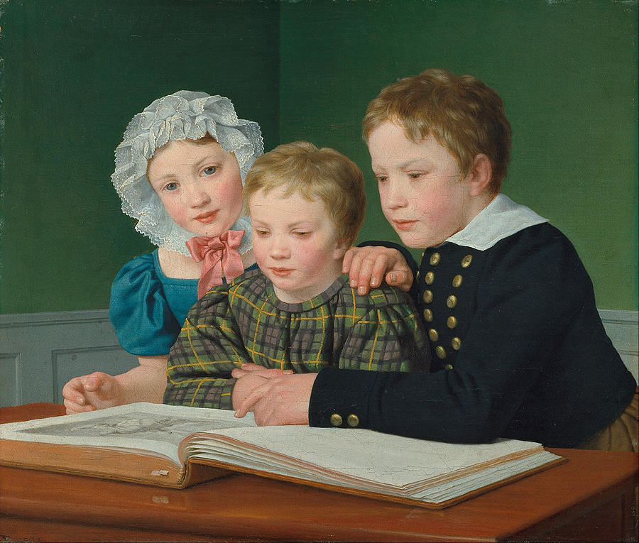 Portrait of C F Holms children Painting by Christoffer Wilhelm Eckersberg