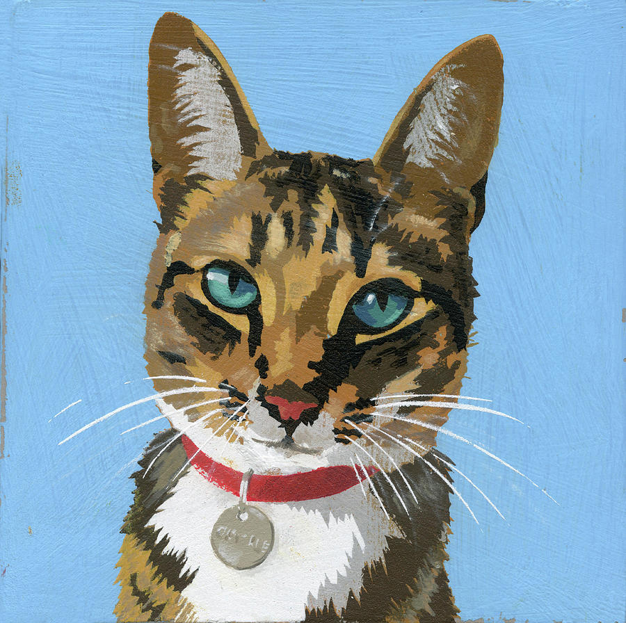 Portrait Of Cat Wearing Collar And Name Painting by Ikon Ikon Images Portrait Of Cat Wearing Collar And Name Painting by Ikon Ikon Images