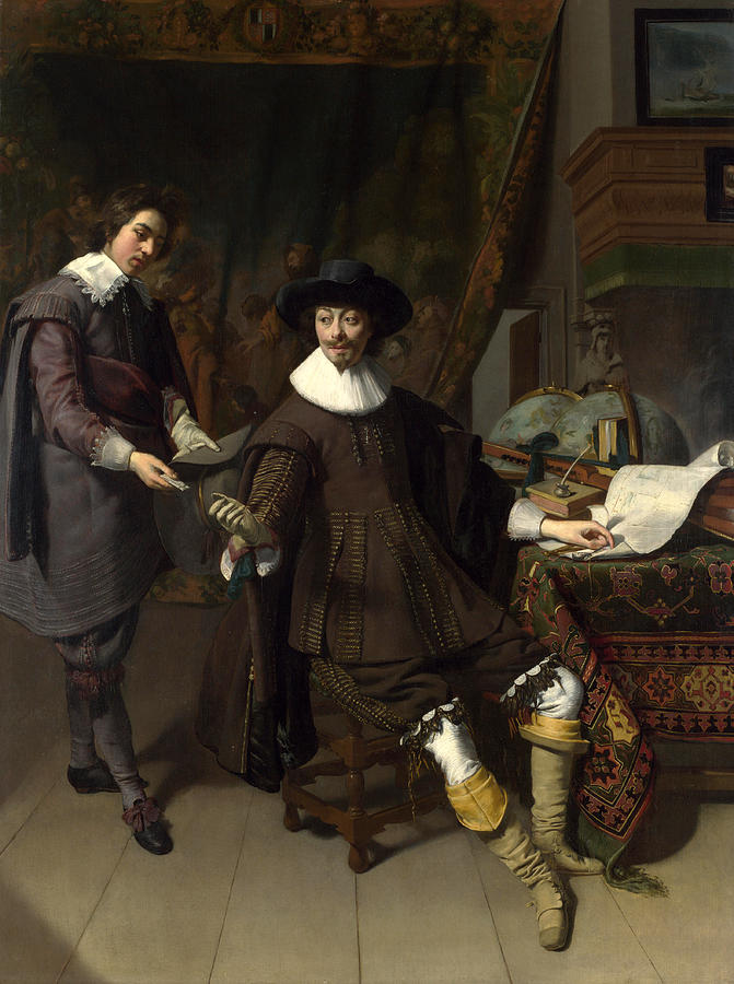 Portrait of Constantijn Huygens and his Clerk Painting by Thomas de Keyser