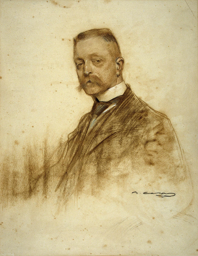 Portrait of Emile Bertaux Drawing by Ramon Casas