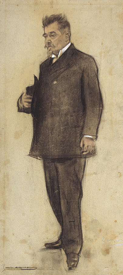 Portrait of Emili Vilanova Drawing by Ramon Casas