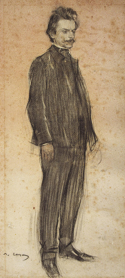 Portrait of Enric Morera Drawing by Ramon Casas