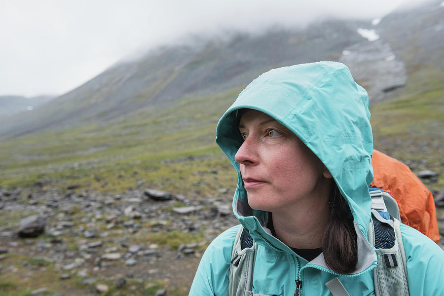 Portrait Of Female Hiker In Rain Photograph by Cody Duncan