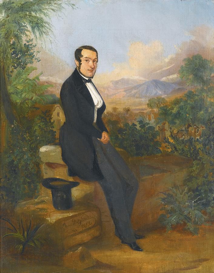 Johann Moritz Rugendas Painting - Portrait Of George Hellmann Before A Vista In Tacna by Celestial Images