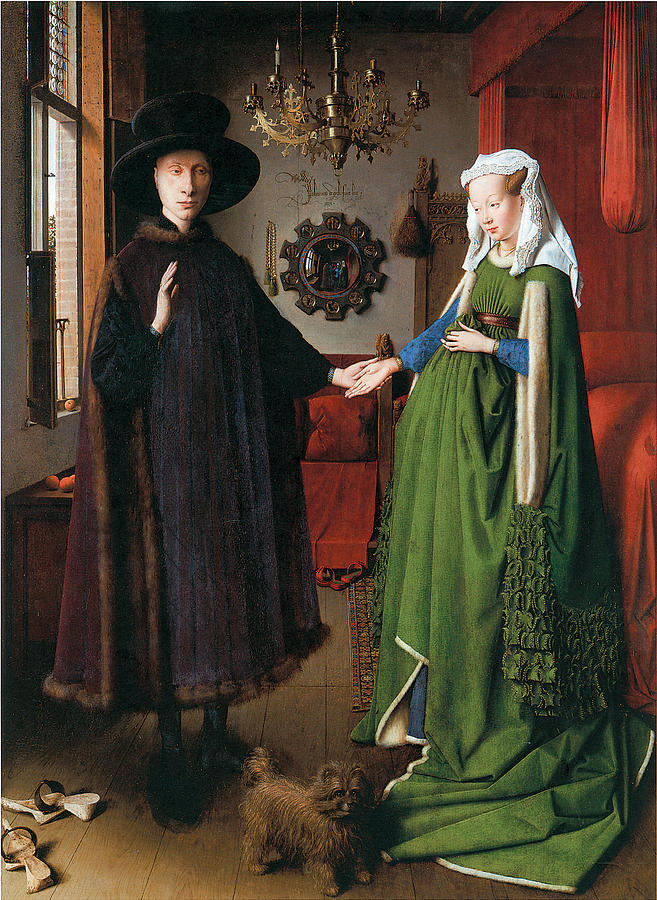 Jan Van Eyck Painting - Portrait of Giovanni Arnolfini and His Wife by Jan Van Eyck