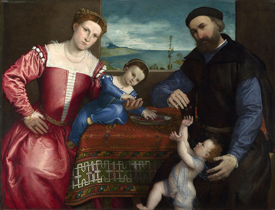 Lorenzo Lotto Painting - Portrait of Giovanni della Volta with his Wife and Children by Lorenzo Lotto
