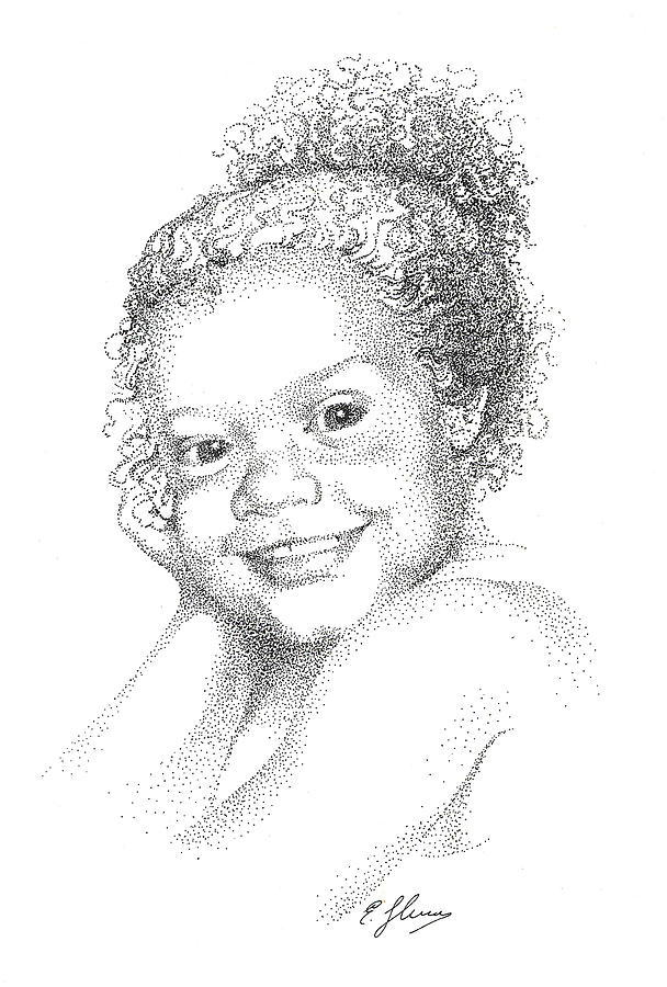 Portrait of girl. Commission. Stippling in black ink Drawing by Alena Nikifarava