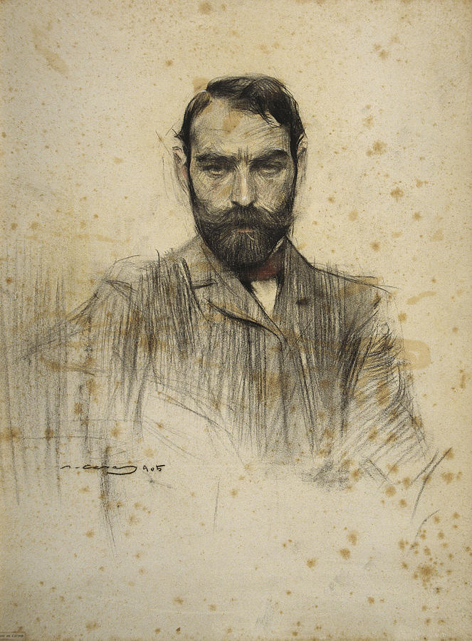 Portrait of Gustave Violet Drawing by Ramon Casas