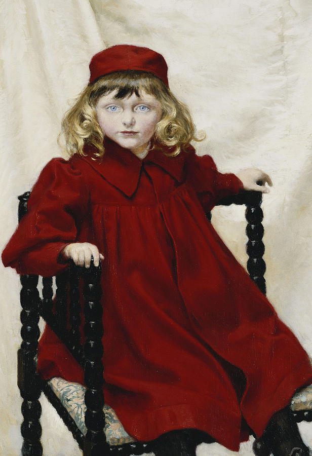 Hat Photograph - Portrait Of Harriet Fischer, Small Three-quarter Length, Wearing A Red Dress, 1896 Oil On Canvas by Paul Fischer