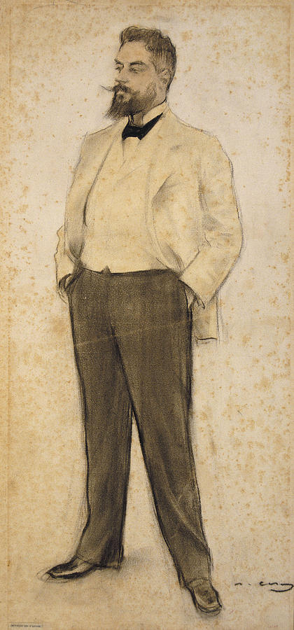 Portrait of Hermenegild Miralles Drawing by Ramon Casas