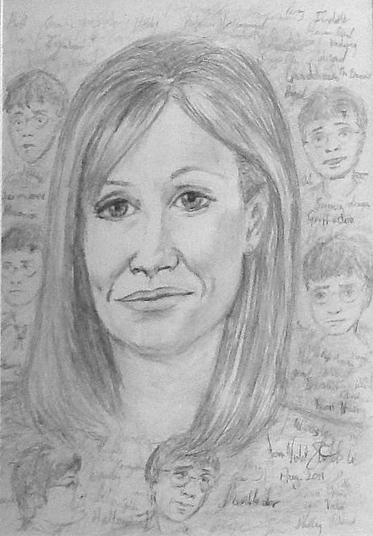 Portrait of J K Rowling Drawing by Joan-Violet Stretch