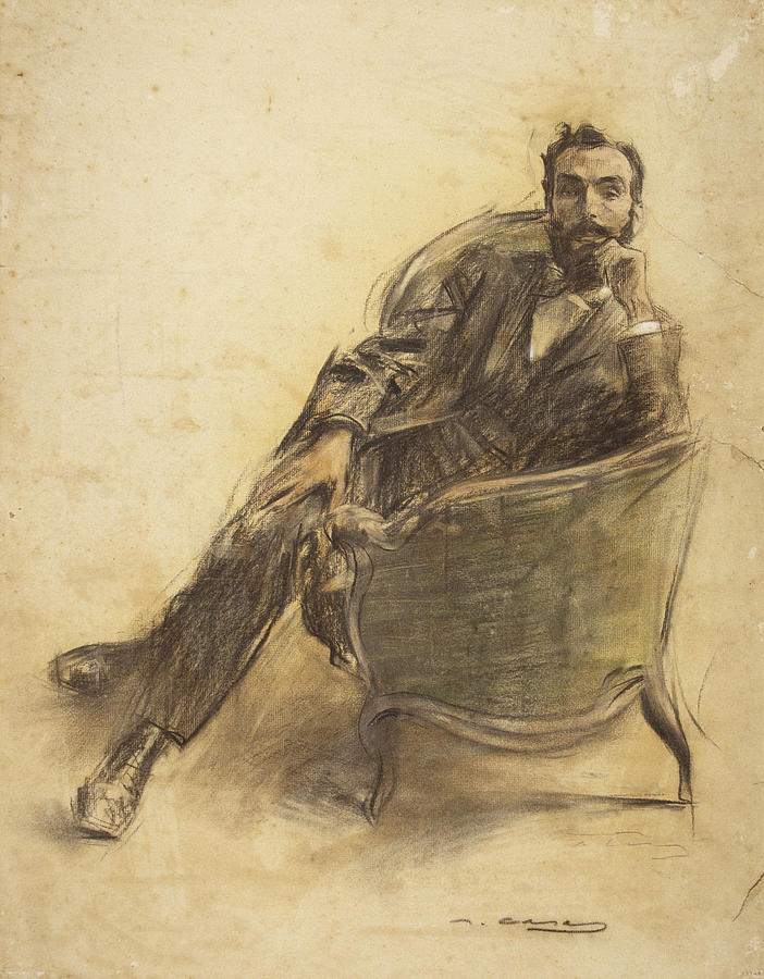 Portrait of Jaume Brossa Drawing by Ramon Casas