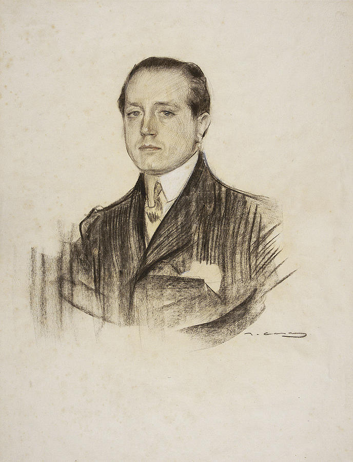 Portrait of Jose Martinez Ruiz Drawing by Ramon Casas