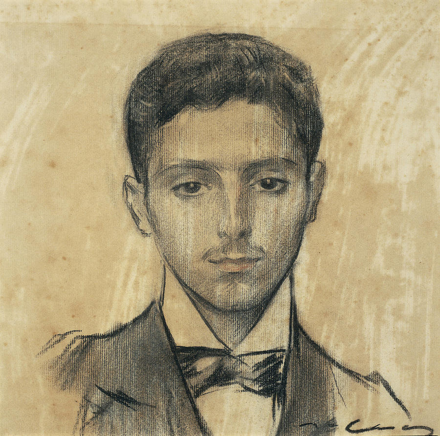 Portrait of Josep Pijoan Drawing by Ramon Casas