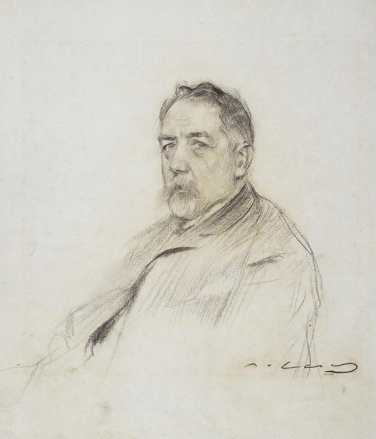 Portrait of Josep Pin i Soler Drawing by Ramon Casas