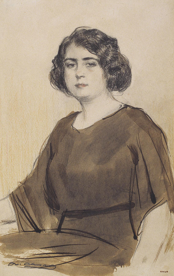 Portrait of Julia Peraire Drawing by Ramon Casas