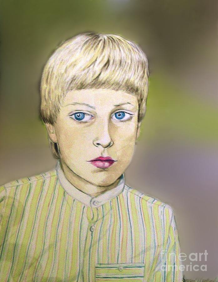 Portrait of Justin age 9 Painting by Joan-Violet Stretch