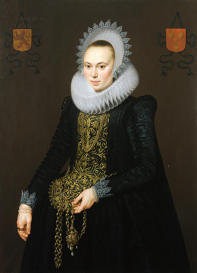 Jewelry Photograph - Portrait Of Justina Van Teylingen, 1616 Oil On Panel See 307901 For Pair by Cornelis van der Voort