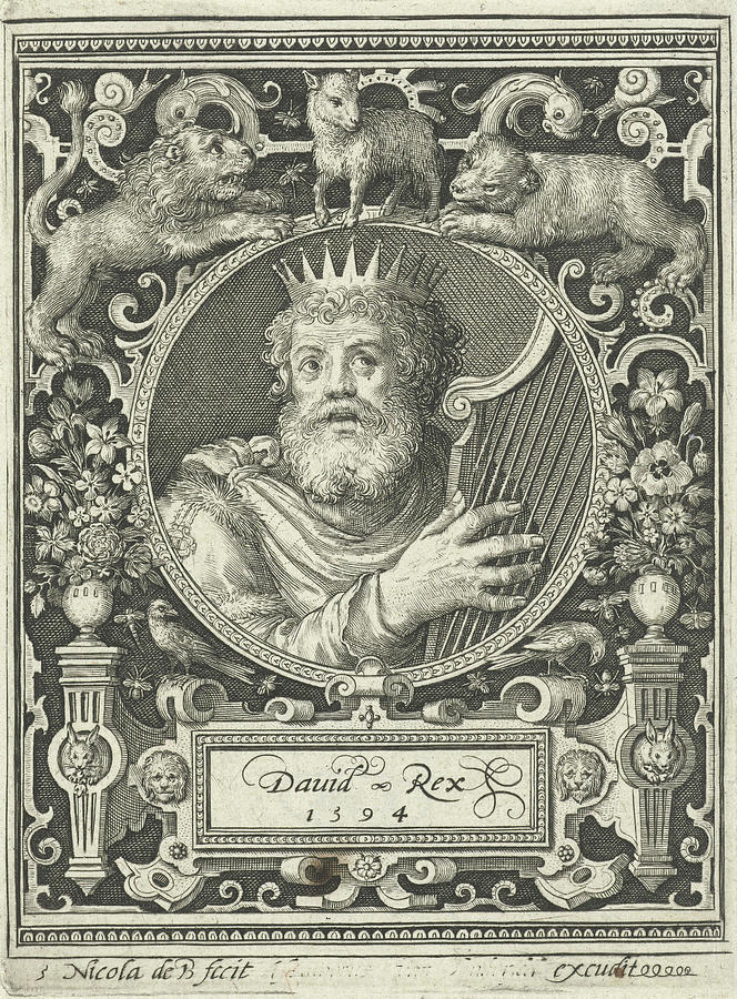 Portrait Of King David In Medallion Inside Rectangular Drawing by