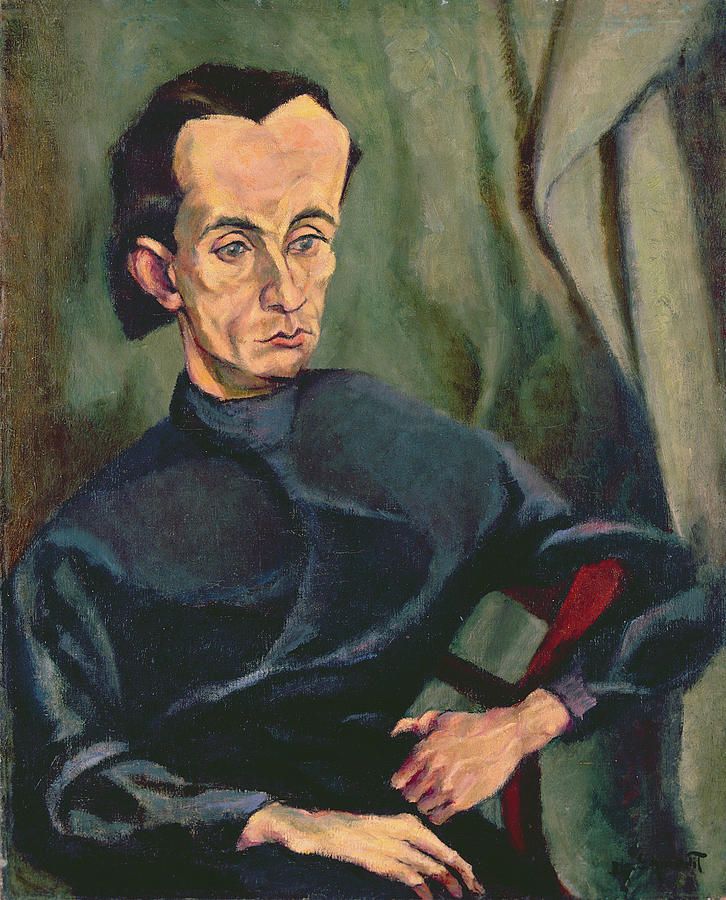 Male Photograph - Portrait Of Lasjos Kassak 1887-1967 Oil On Canvas by Tihonyi Lajos