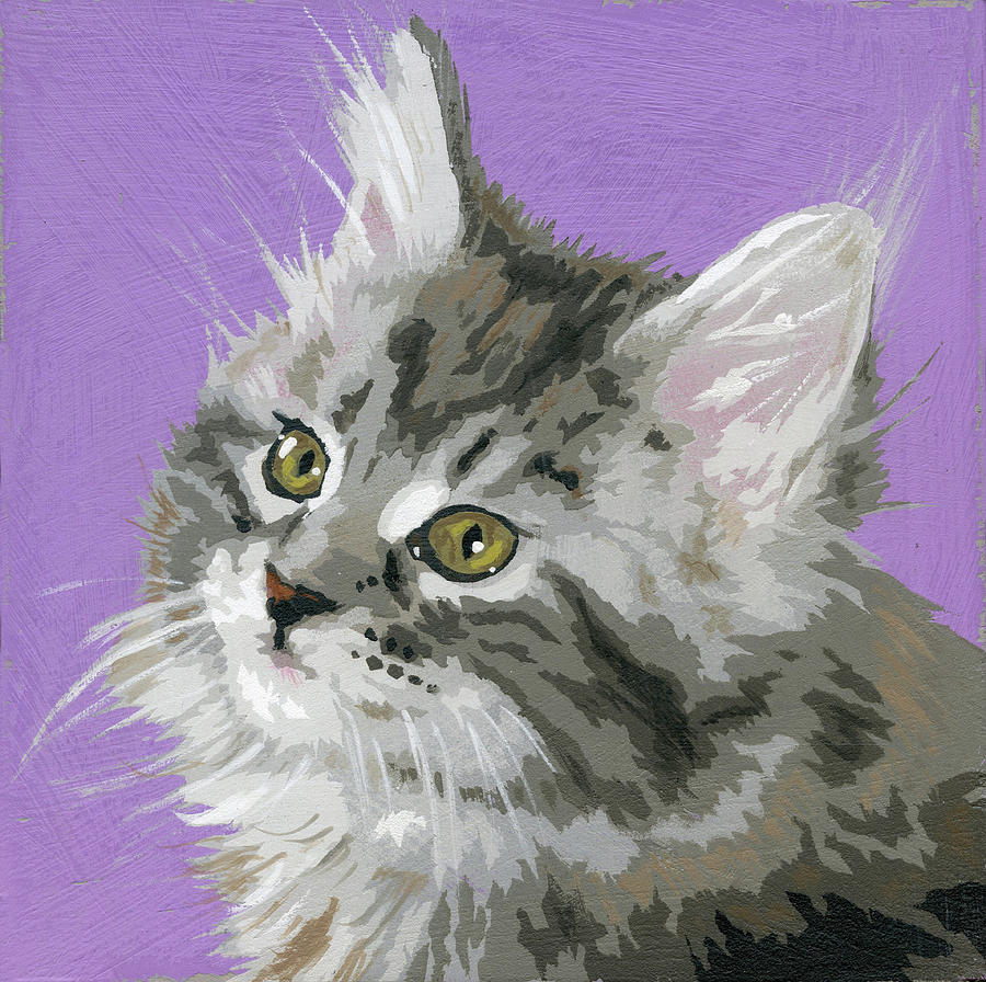 Portrait Of Long Haired Tabby Kitten Painting by Ikon Ikon Images