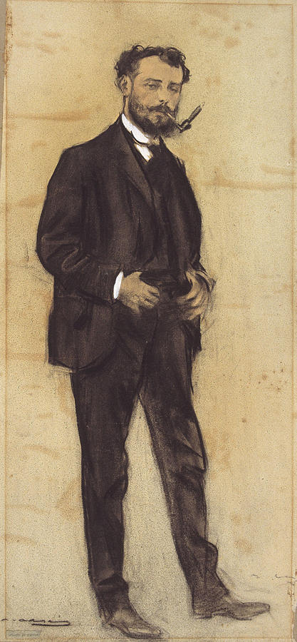 Portrait of Manuel Cusi Drawing by Ramon Casas